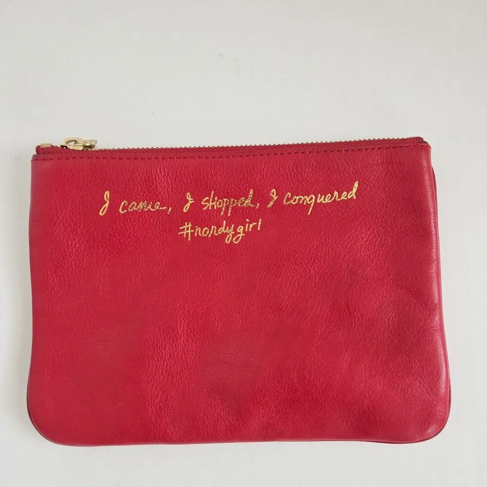 Rebecca Minkoff Red Genuine Leather Cosmetic Makeup Travel Bag with Gold 8x6in
